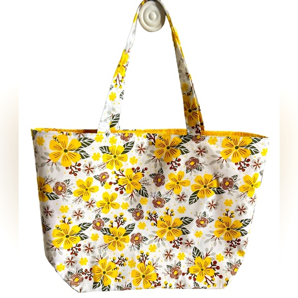 Handmade Colorful Floral Fabric Tote Bag All Purpose Carry All Shoulder Purse - Picture 3 of 9